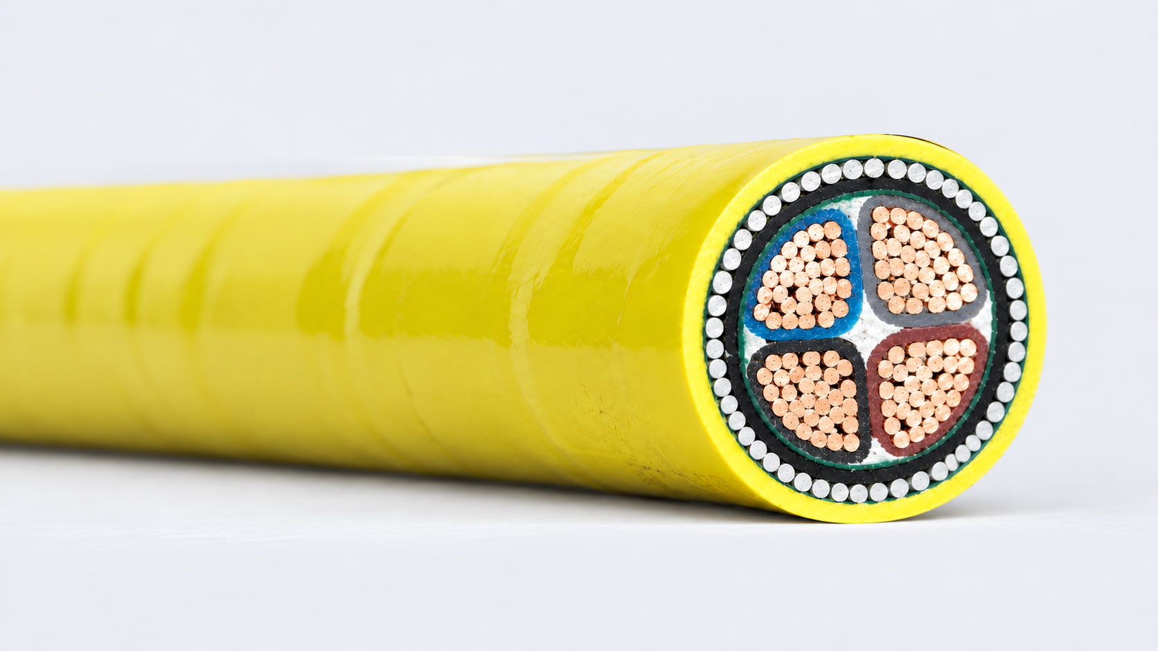 Yellow-sheathed cable cross-section showing conductor and core details for the power cable RFQ checklist