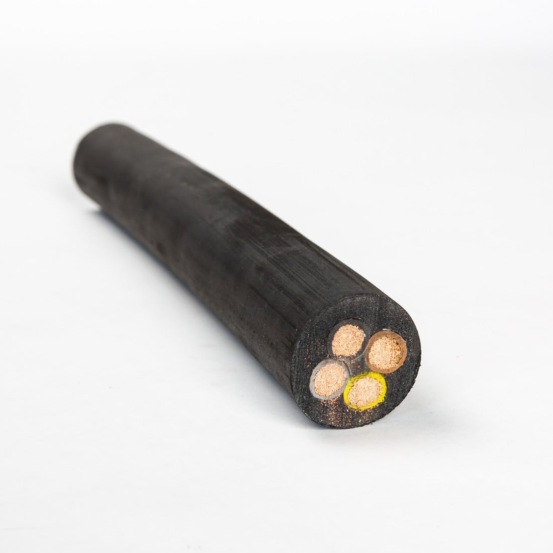 Cable specimen showing its outer sheath and copper core ends